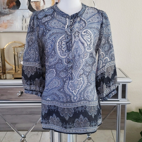 New York & Company Tops - NWOT Blue & White Boho Top M
